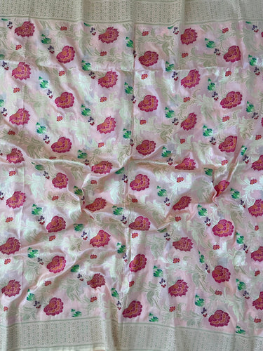 Banarasi Katan Silk Saree with Meenakari Work | Shade of Pastel Pink & Pink | Handwoven | Silk Mark | Ships from California